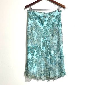 Vintage New York City Design Co. Silk Slip Midi Skirt paisley Aqua
